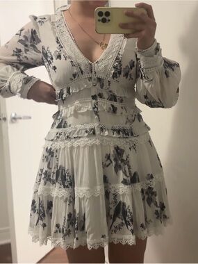 All Saints White Mini Dress with Gray Floral Print